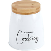 Lata Cookies Porta Condimentos 1,12L Pote para Biscoitos em Aço e Bambu Sunshine Branca